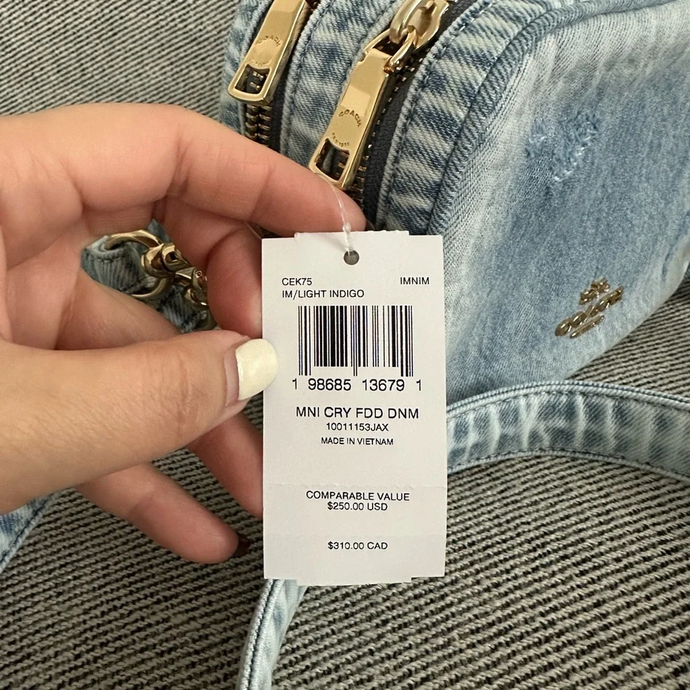 NWT Coach Mini Carey Crossbody Bag Loved Denim With Charms CEK75
